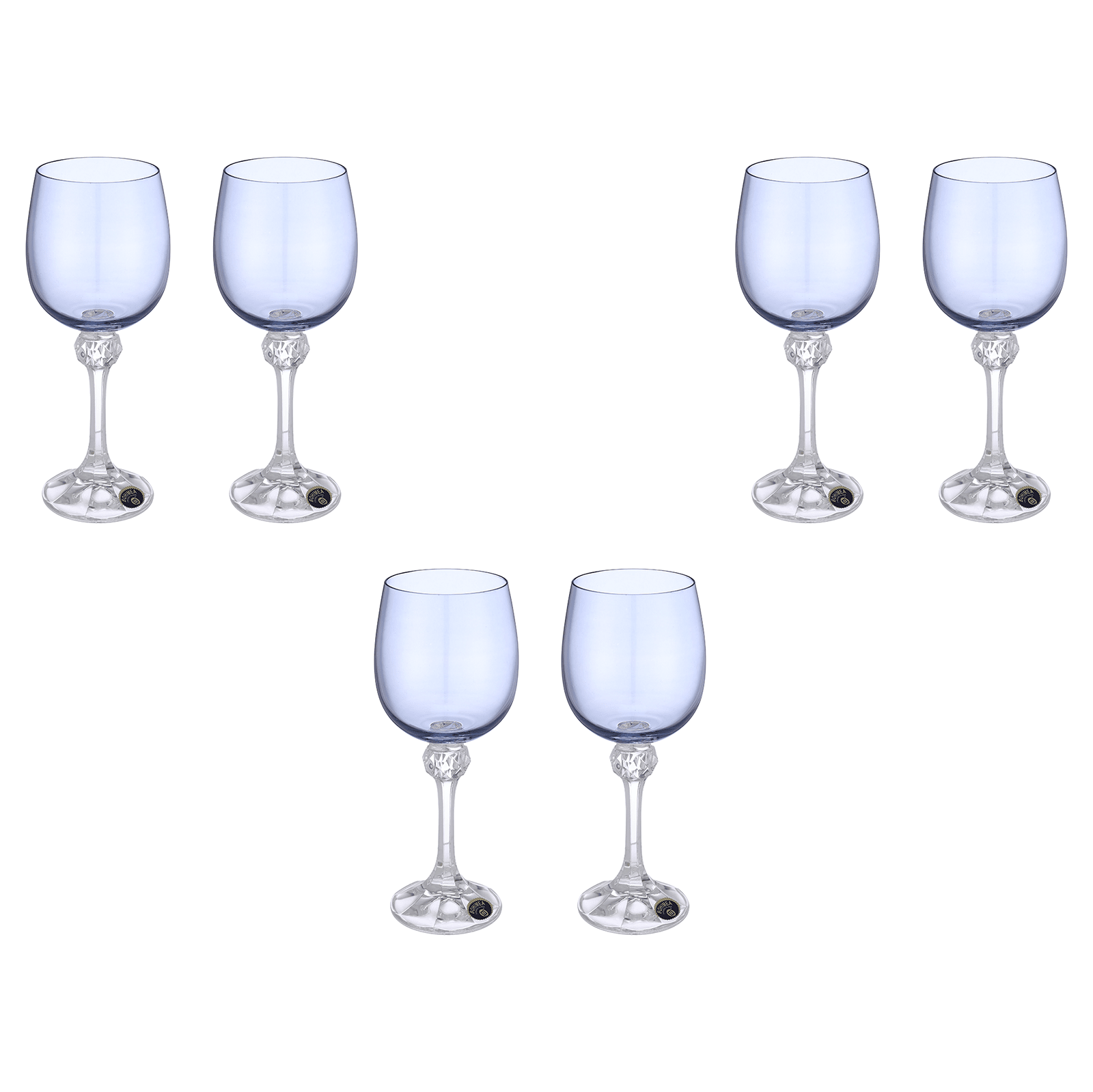 Bohemia Crystal - Goblet  Glass Set 6 Pieces 230ml - Blue - Crystal