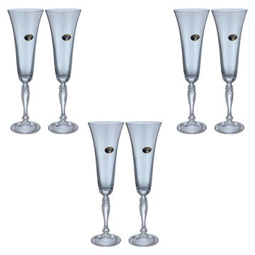 Bohemia Crystal - Flute Glass Set 6 Pieces - Blue - 180ml - 3900010104