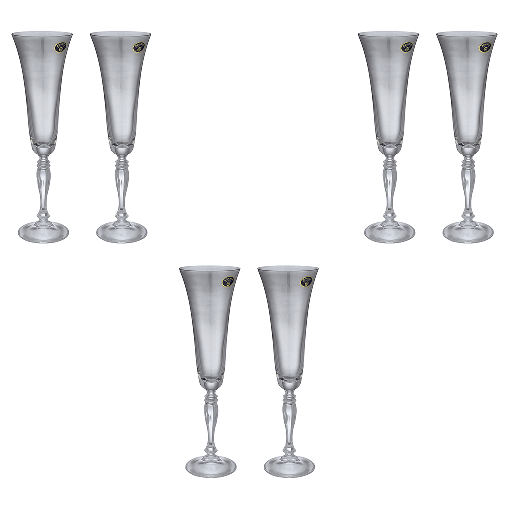 Bohemia Crystal - Flute Glass Set 6 Pieces - Grey - 180ml - 3900010106