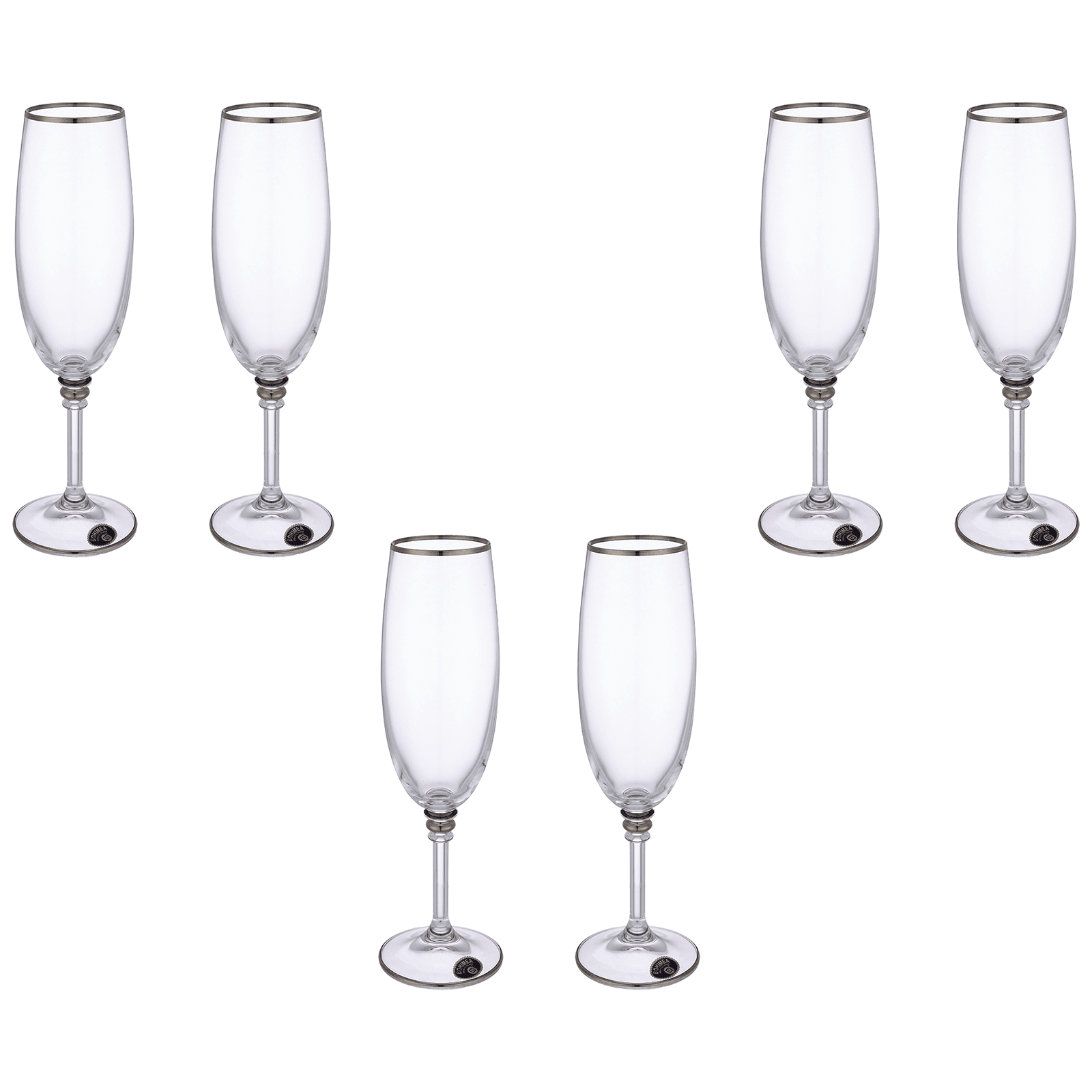 Bohemia Crystal - Flute Glass Set 6 Pieces 190ml - Silver - Crystal