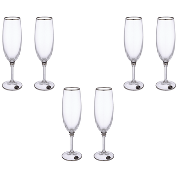 Bohemia Crystal - Flute Glass Set 6 Pieces 190ml - Silver - Crystal