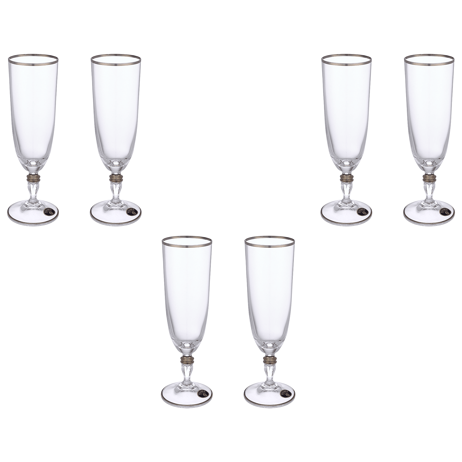 Bohemia Crystal - Flute Glass Set 6 Pieces 220ml - Silver - Crystal