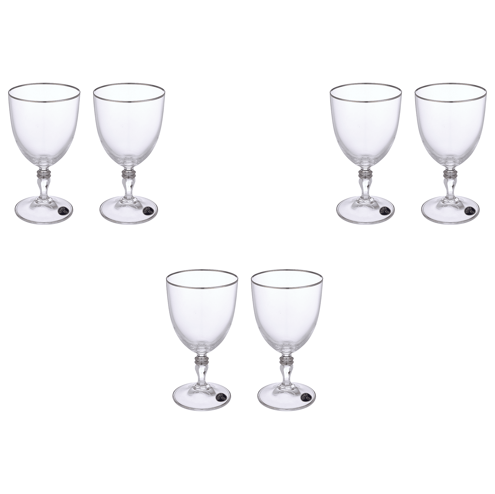 Bohemia Crystal - Goblet Glass Set 6 Pieces - Silver - 250ml