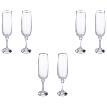 Bohemia Crystal - Flute Glass Set 6 Pieces 180ml - Silver - Crystal