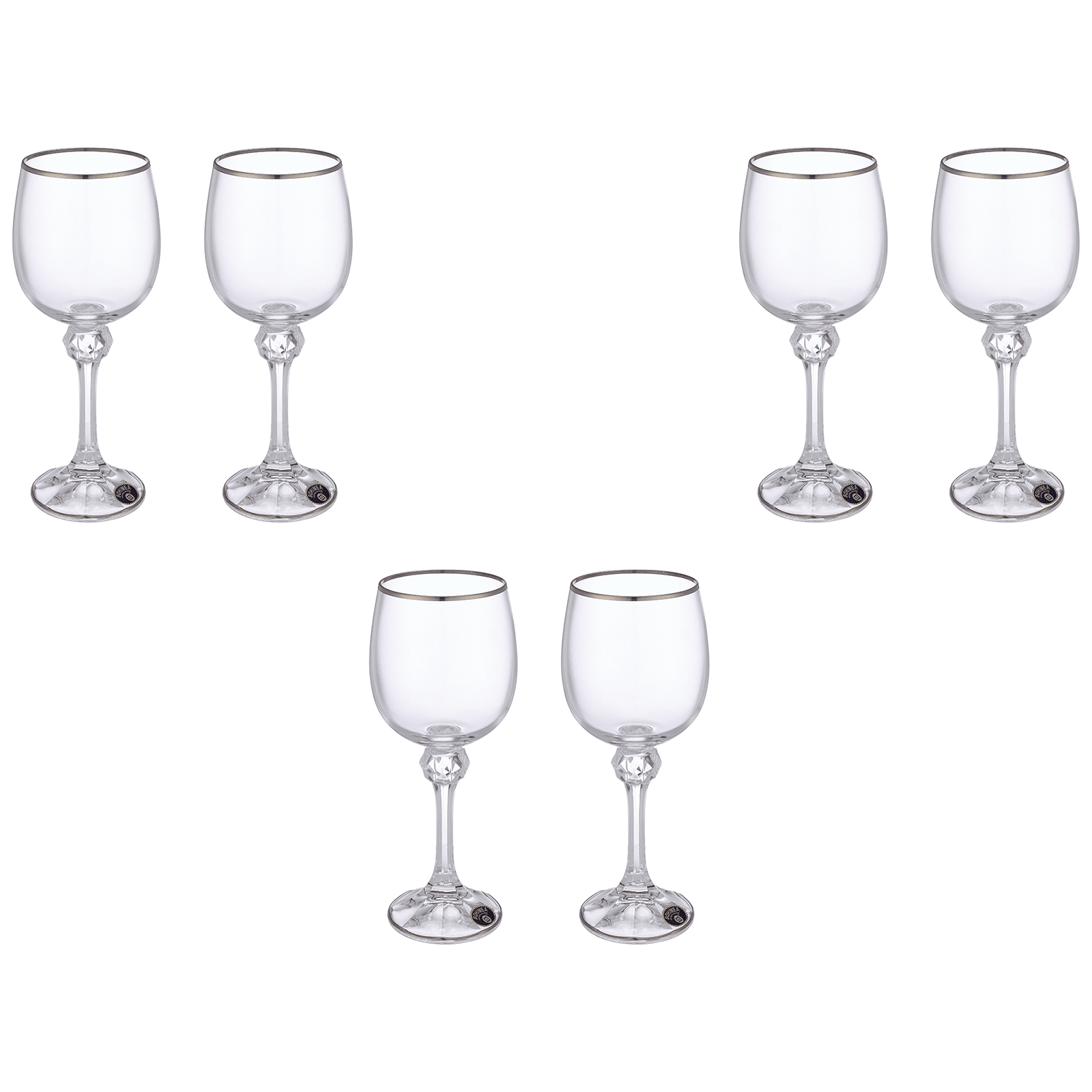 Bohemia Crystal - Goblet  Glass Set 6 Pieces 230ml - Silver - Crystal