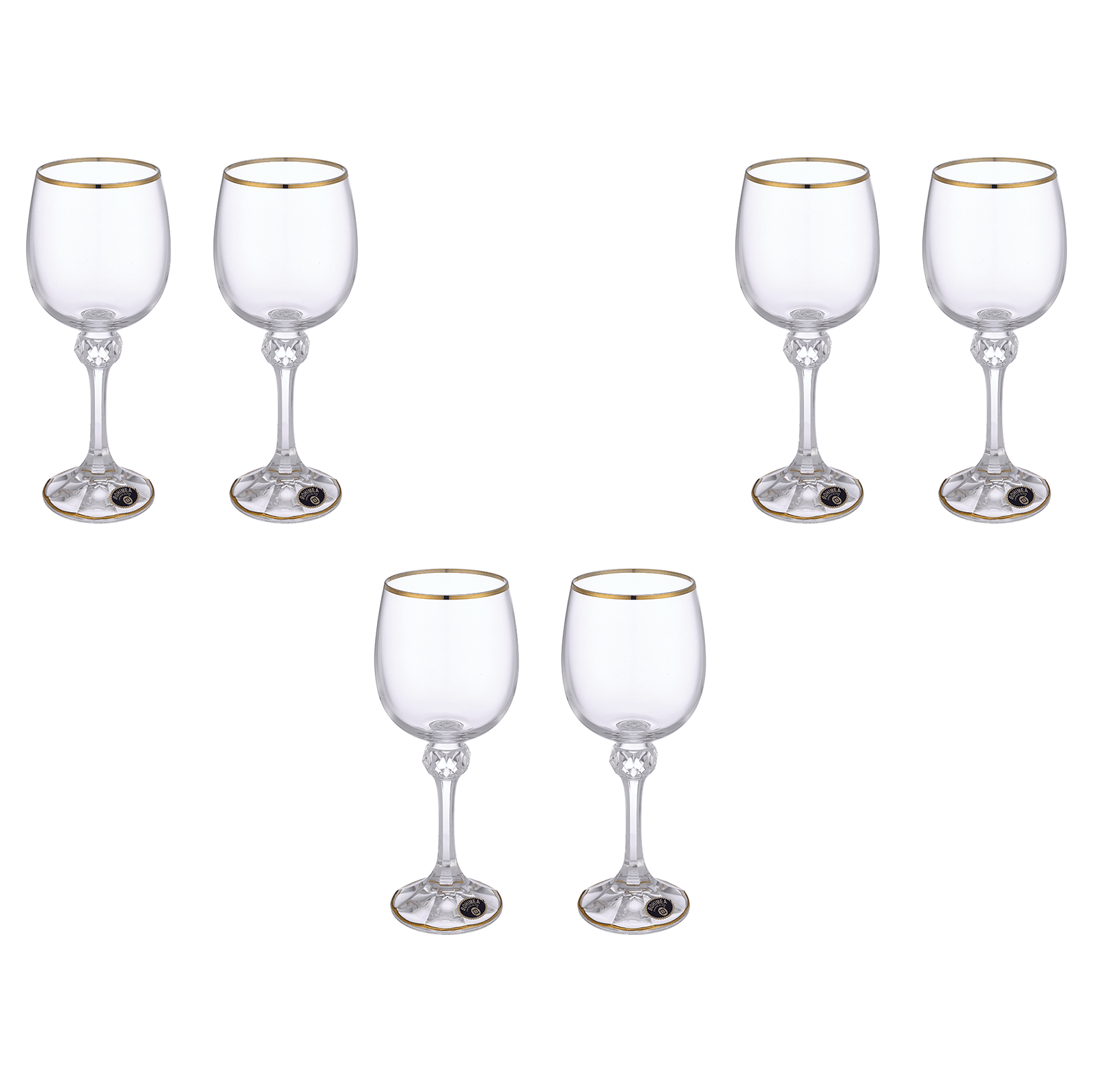 Bohemia Crystal - Goblet  Glass Set 6 Pieces 230ml - Gold - Crystal