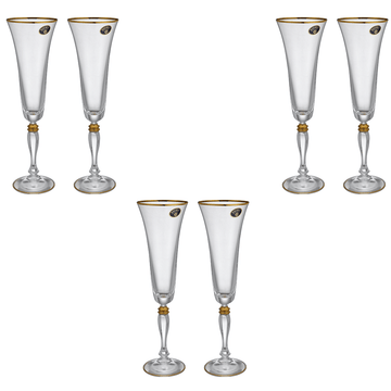 Bohemia Crystal - Flute Glass Set 6 Pieces with Gold Rim - 180ml - 3900010126