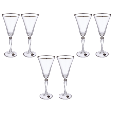 Bohemia Crystal - Goblet  Glass Set 6 Pieces 190ml - Silver - Crystal