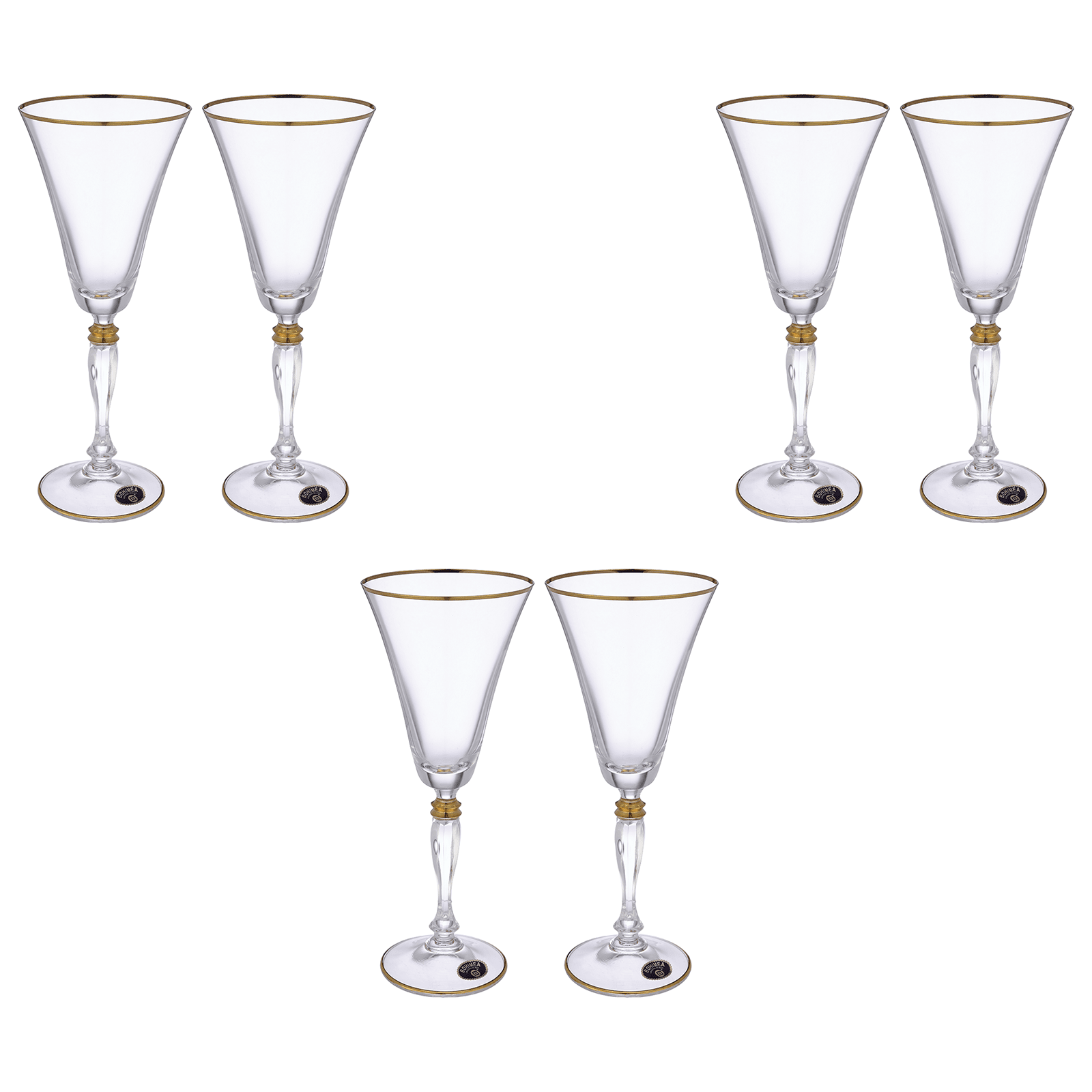 Bohemia Crystal - Goblet  Glass Set 6 Pieces 190ml - Gold - Crystal