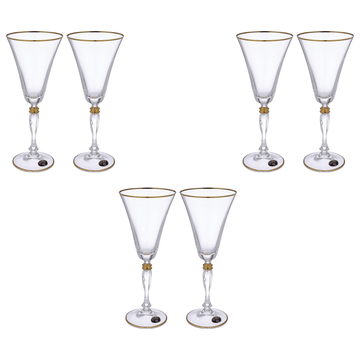 Bohemia Crystal - Goblet  Glass Set 6 Pieces 190ml - Gold - Crystal