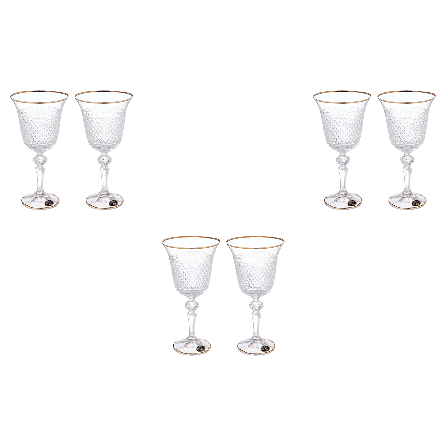 Bohemia Crystal - Goblet Glass Set 6 Pieces - Gold - 220ml