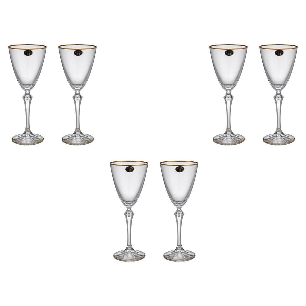 Bohemia Crystal - Goblet Glass Set 6 Pieces with Gold Rim - 250ml - 3900010136