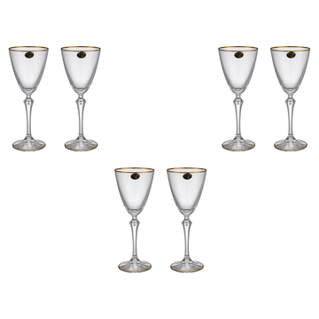 Bohemia Crystal - Goblet Glass Set 6 Pieces with Gold Rim - 250ml - 3900010136