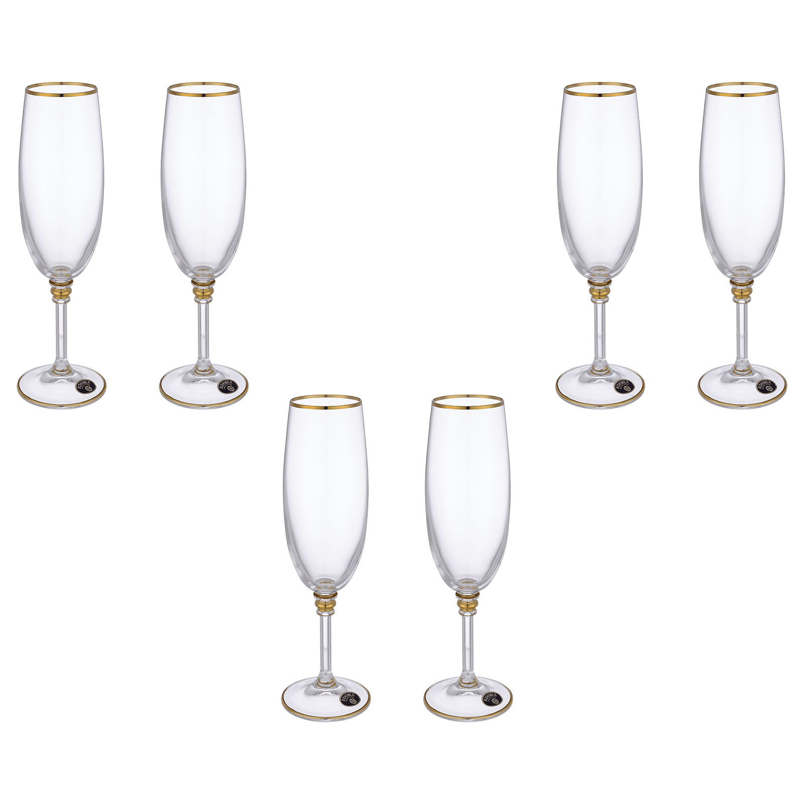 Bohemia Crystal - Flute Glass Set 6 Pieces 190ml - Gold - Crystal