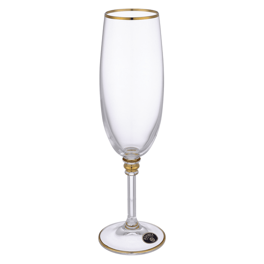 Bohemia Crystal - Flute Glass Set 6 Pieces 190ml - Gold - Crystal