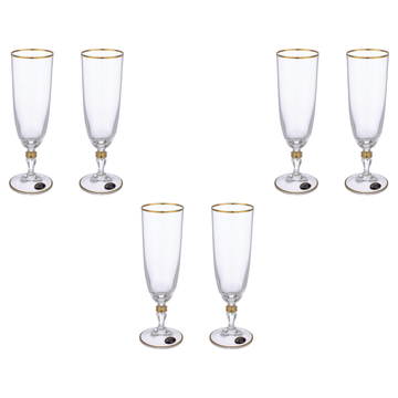 Bohemia Crystal - Flute Glass Set 6 Pieces 220ml - Gold - Crystal