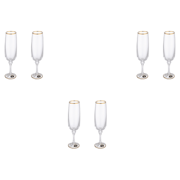 Bohemia Crystal - Flute Glass Set 6 Pieces - Gold - 180ml