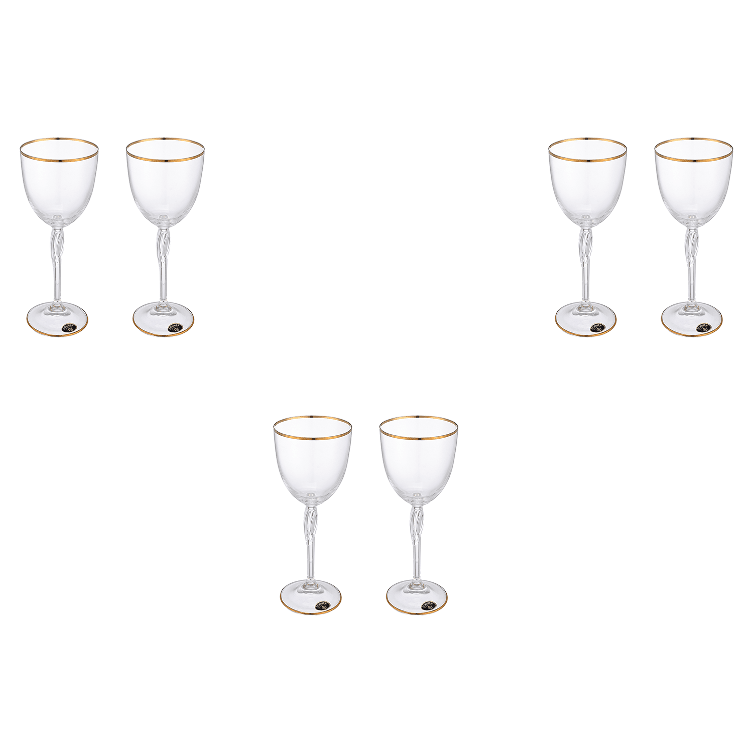 Bohemia Crystal - Goblet Glass Set 6 Pieces - Gold - 250ml