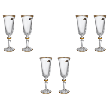 Bohemia Crystal - Flute Glass Set 6 Pieces with Gold Rim - 150ml - 3900010148