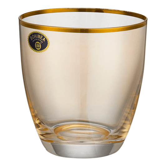 Bohemia Crystal - Tumbler Glass Set 6 Pieces with Gold Rim - Orange - 210ml - 3900010154