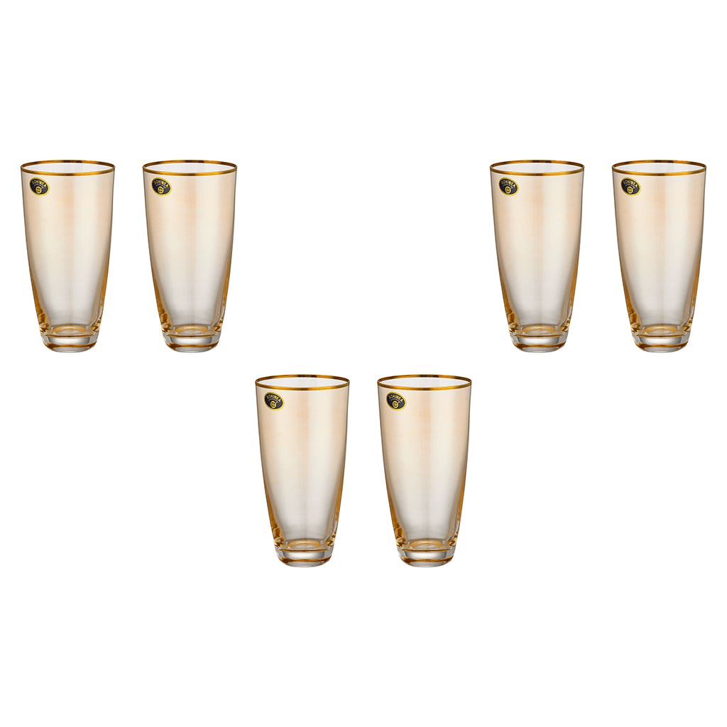 Bohemia Crystal - Highball Glass Set 6 Pieces with Gold Rim - Orange - 320ml - 3900010156