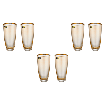Bohemia Crystal - Highball Glass Set 6 Pieces with Gold Rim - Orange - 320ml - 3900010156