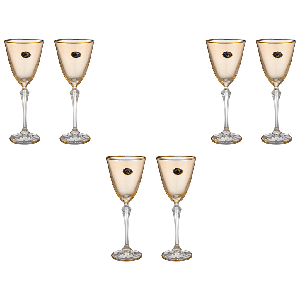 Bohemia Crystal - Goblet Glass Set 6 Pieces with Gold Rim - Orange - 250ml - 3900010161