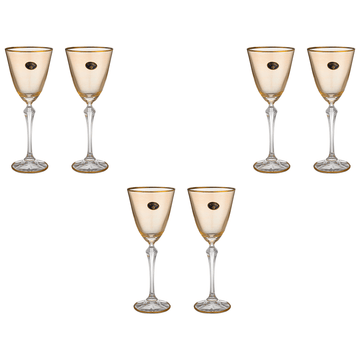 Bohemia Crystal - Goblet Glass Set 6 Pieces with Gold Rim - Orange - 250ml - 3900010161