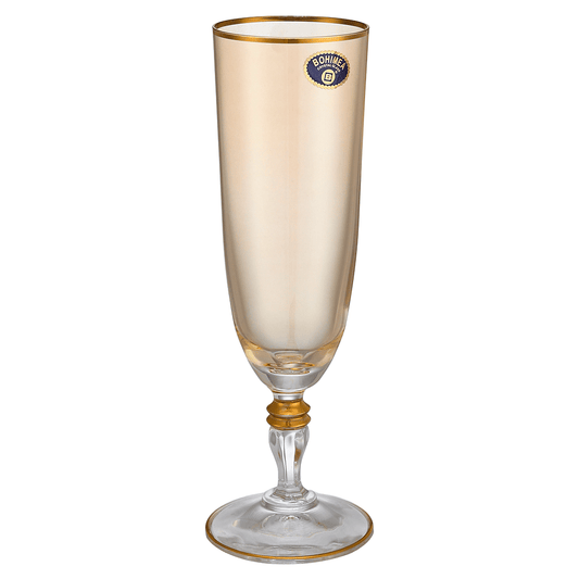 Bohemia Crystal - Flute Glass Set 6 Pieces with Gold Rim - Orange - 275ml - 3900010162