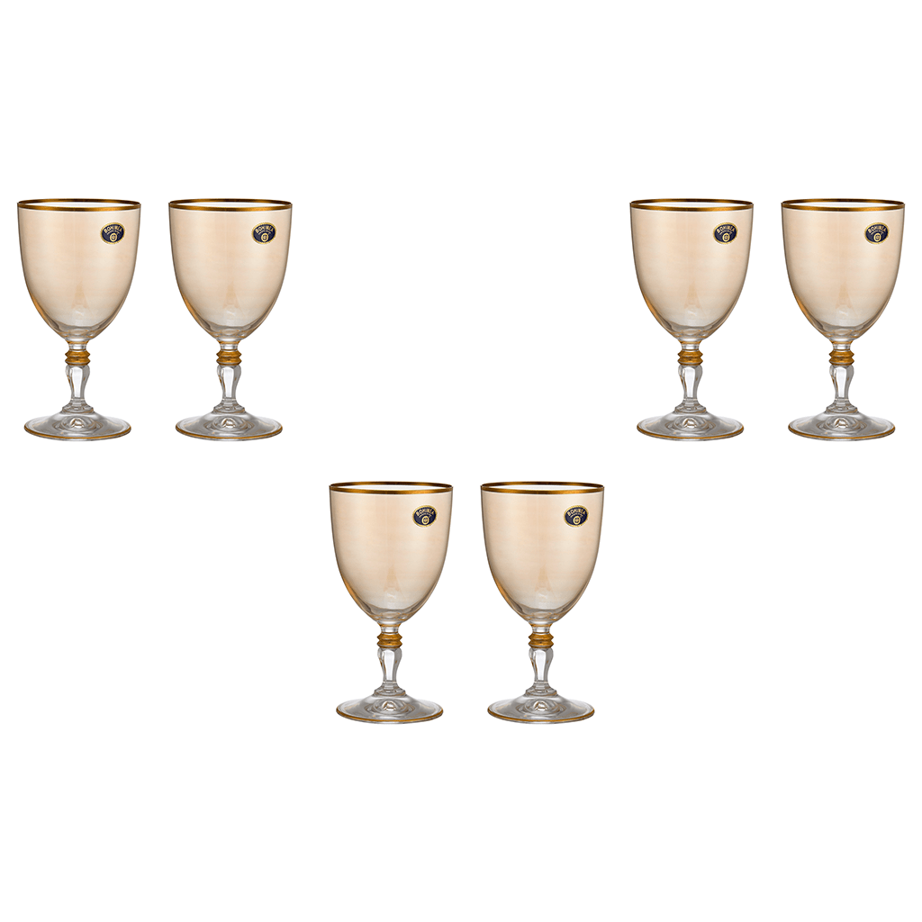 Bohemia Crystal - Goblet Glass Set 6 Pieces with Gold Rim - Orange - 200ml - 3900010163