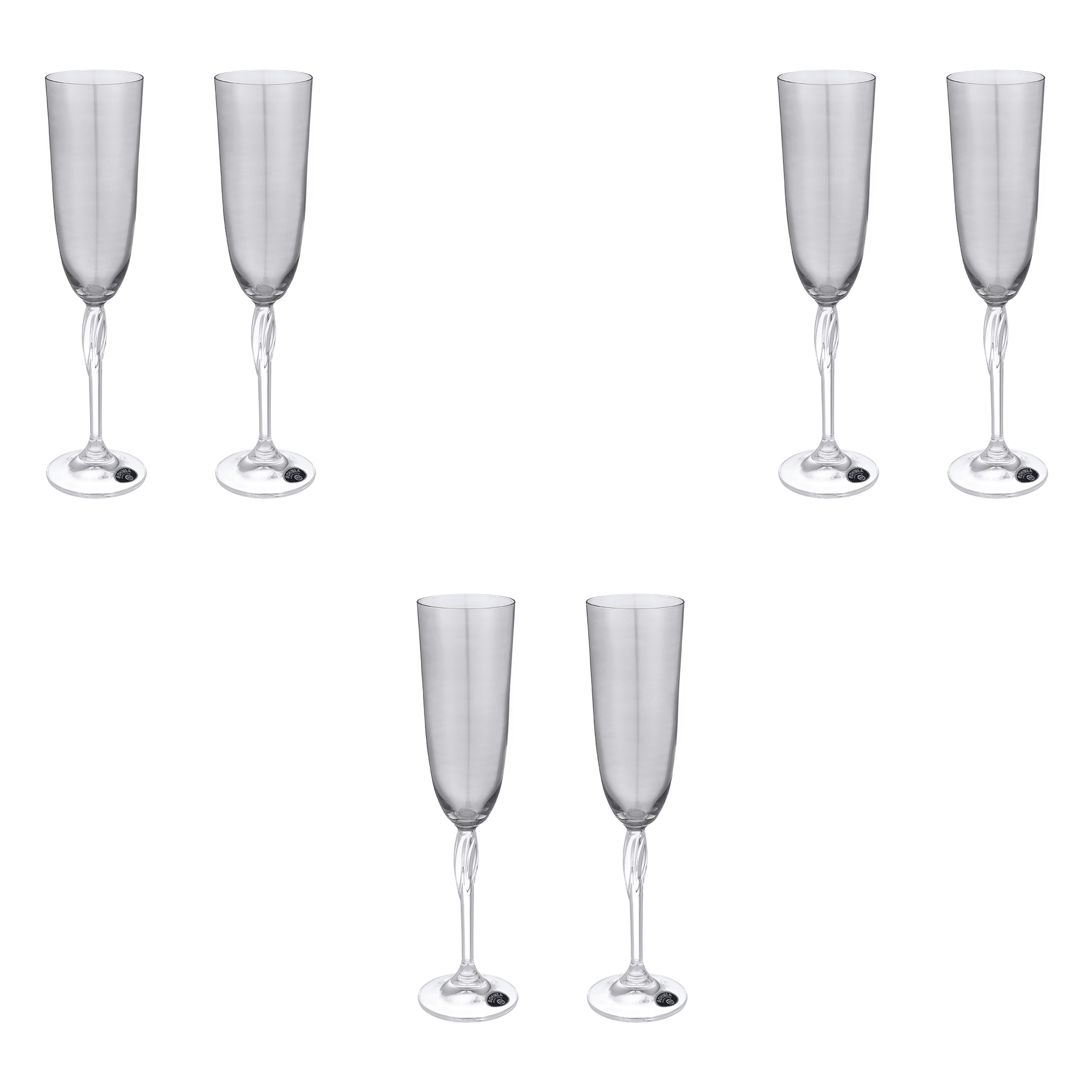 Bohemia Crystal - Flute Glass Set 6 Pieces - Grey - 220ml - Crystal