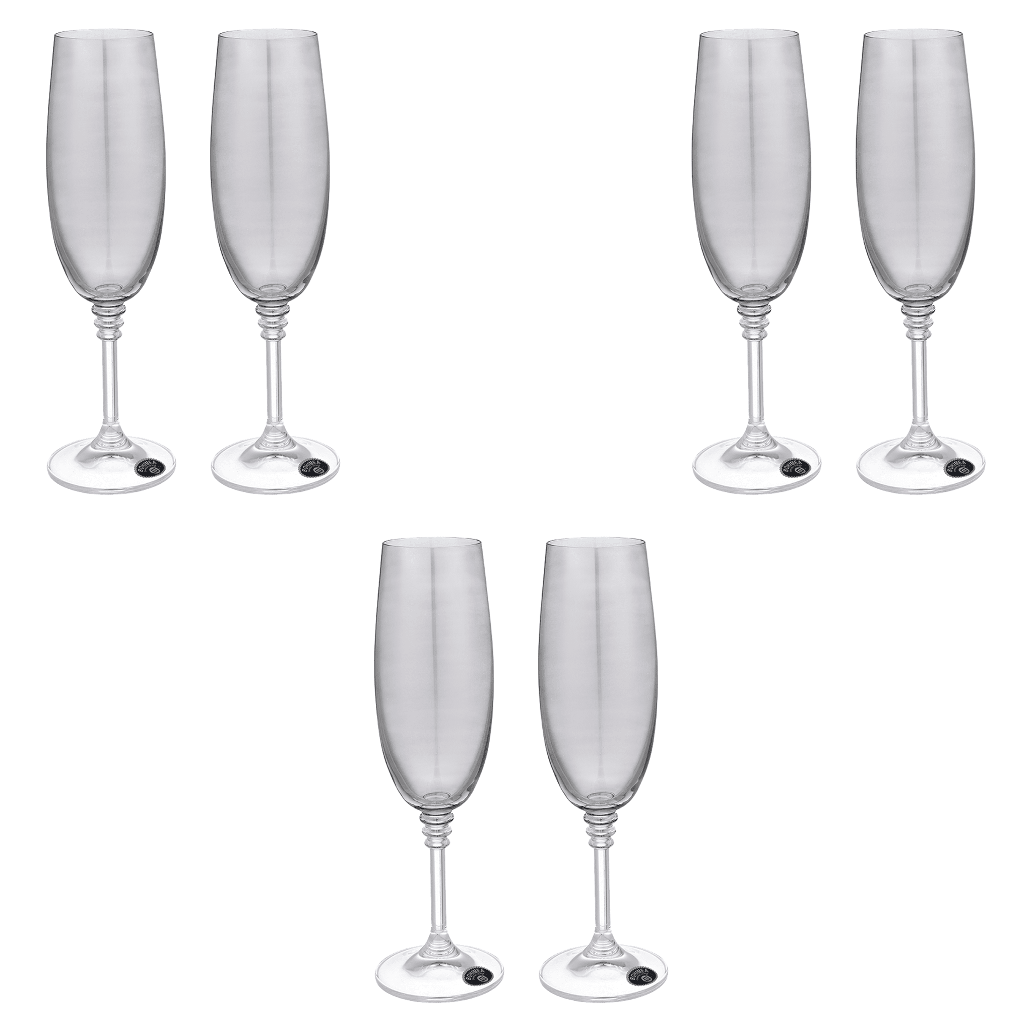 Bohemia Crystal - Flute Glass Set 6 Pieces - Grey - 190ml - Crystal