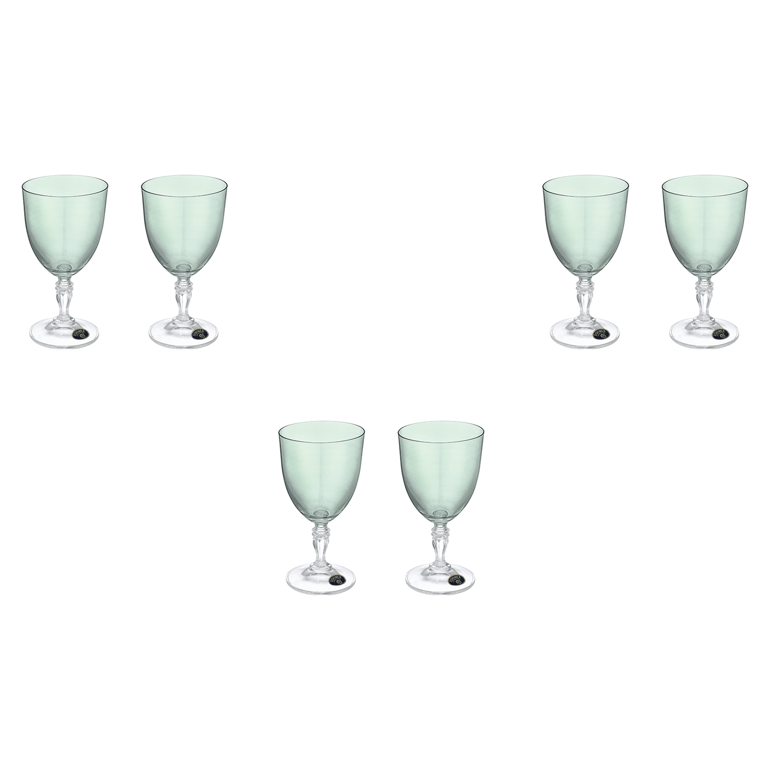 Bohemia Crystal - Goblet Glass Set 6 Pieces - Green - 200ml - Crystal