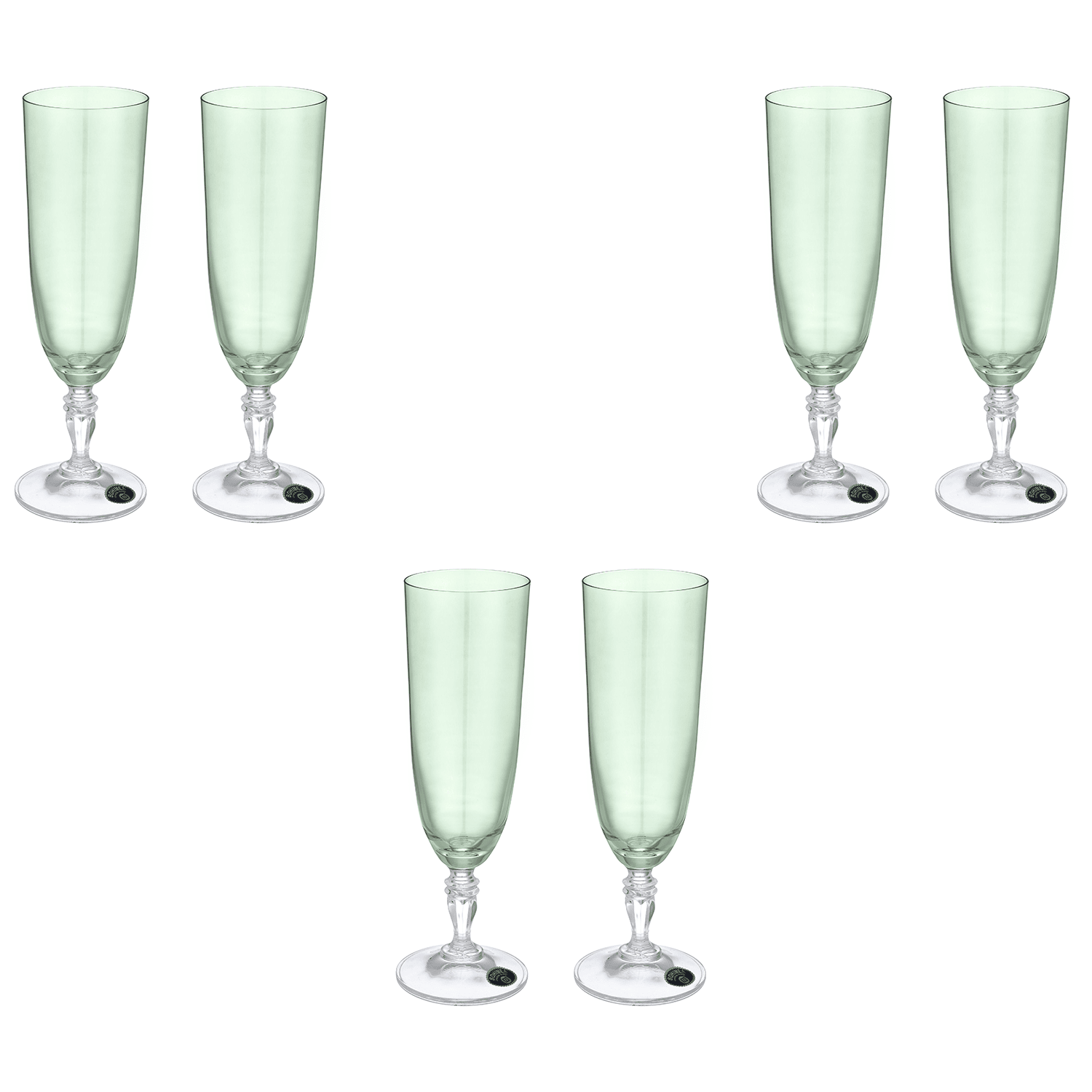 Bohemia Crystal-Flute Glass Set 6 Pieces- 220ml- Green-Crystal