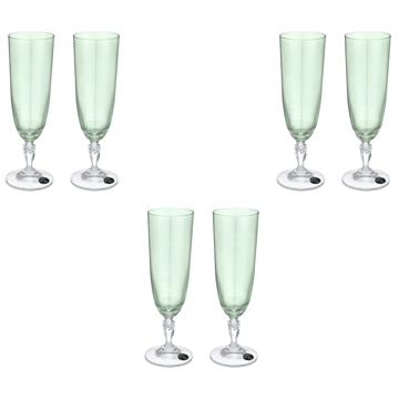 Bohemia Crystal-Flute Glass Set 6 Pieces- 220ml- Green-Crystal