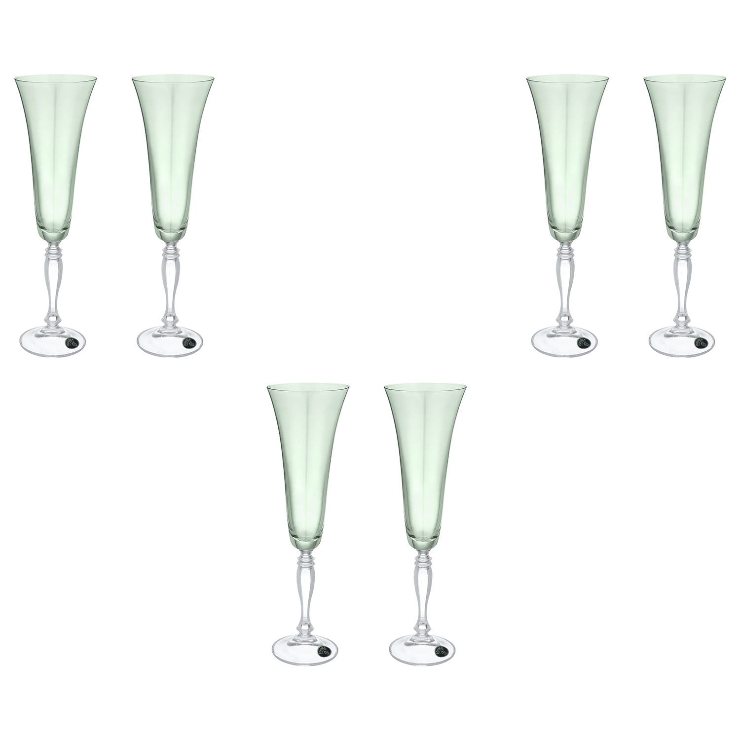 Bohemia Crystal - Flute Glass Set 6 Pieces 180ml - Green - Crystal