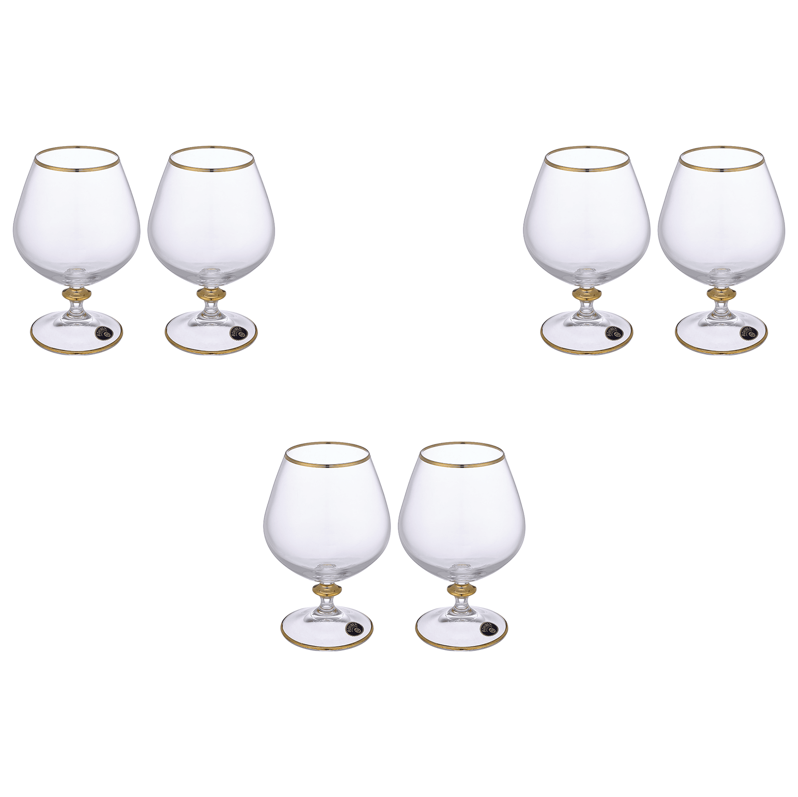 Bohemia Crystal - Brandy Glass Set 6 Pieces 400ml - Gold - Crystal