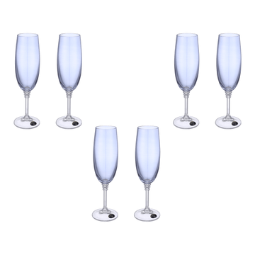 Bohemia Crystal - Flute Glass Set 6 Pieces 190ml - Blue - Crystal