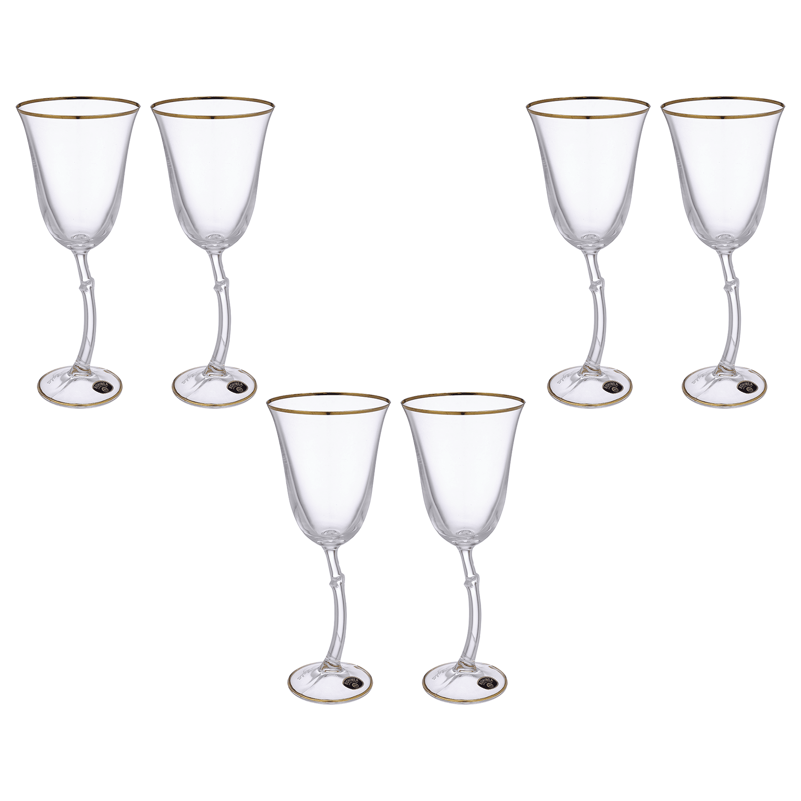 Bohemia Crystal - Goblet  Glass Set 6 Pieces 250ml - Gold - Crystal