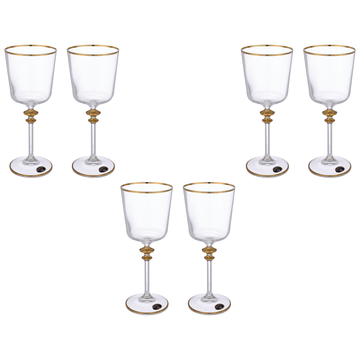 Bohemia Crystal - Goblet  Glass Set 6 Pieces 240ml - Gold - Crystal