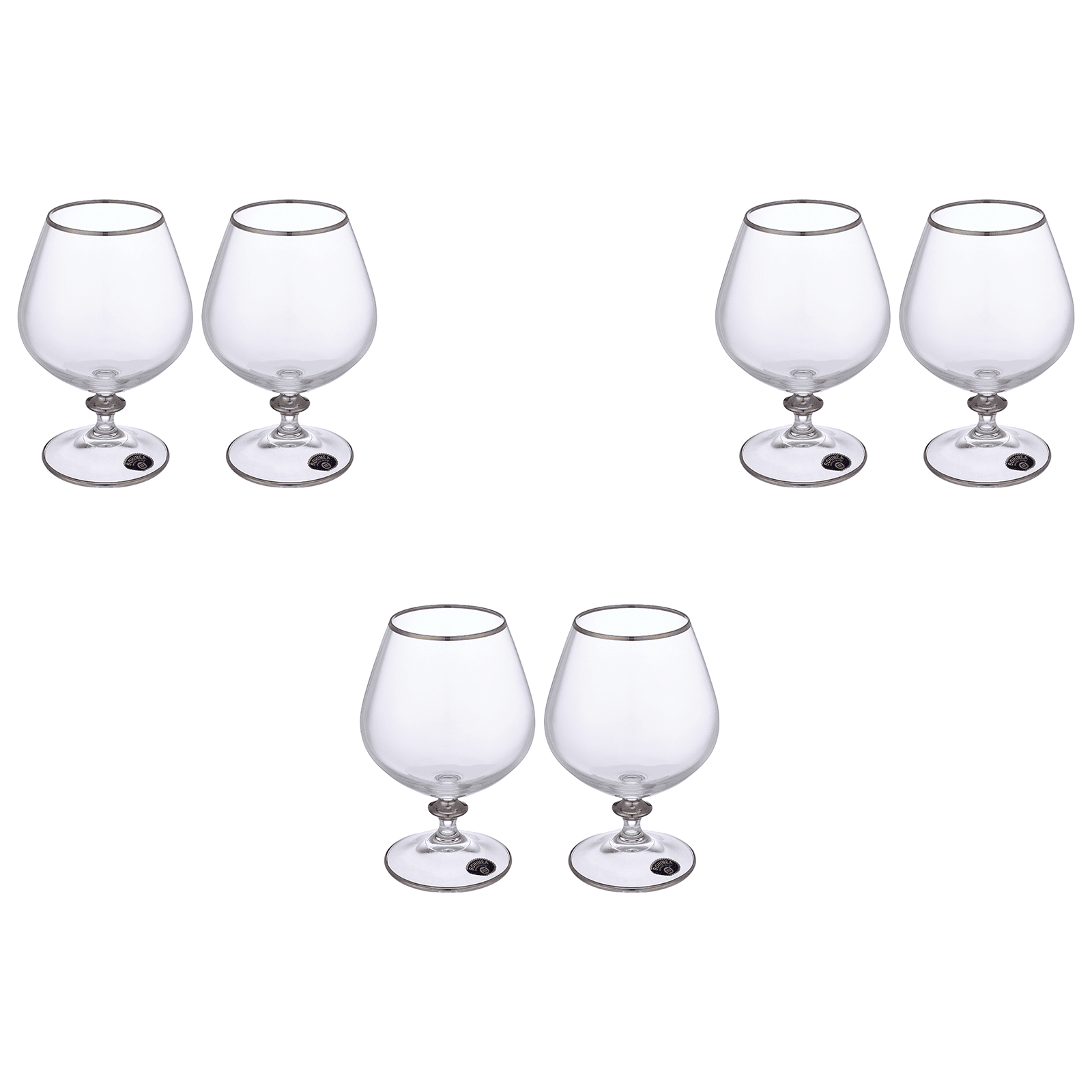 Bohemia Crystal - Brandy Glass Set 6 Pieces 400ml - Silver - Crystal