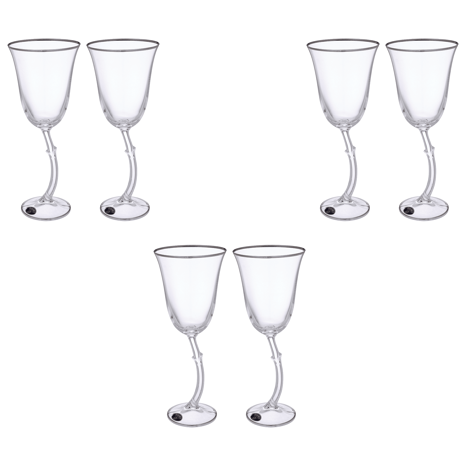 Bohemia Crystal - Goblet  Glass Set 6 Pieces 250ml - Silver - Crystal