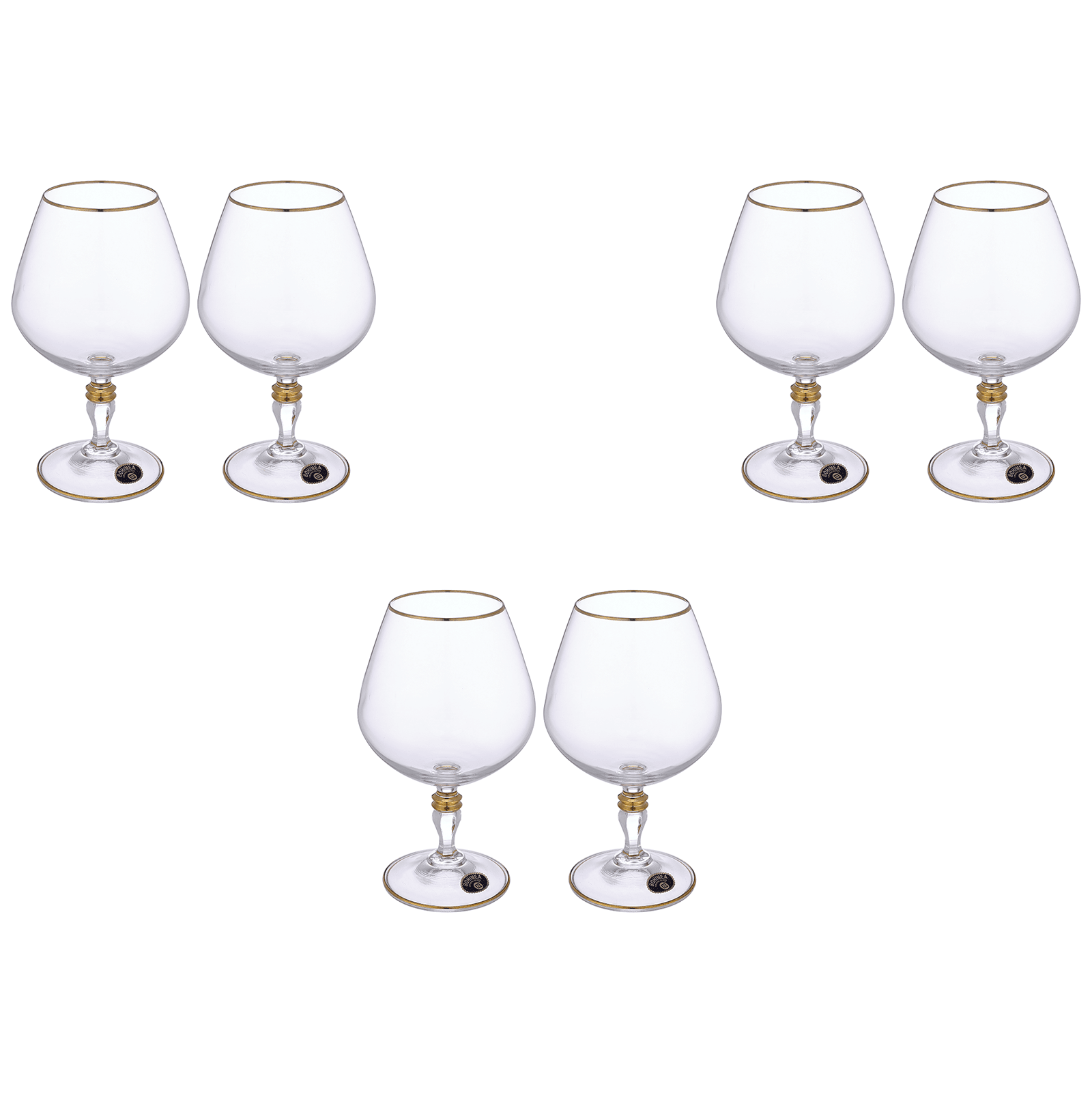 Bohemia Crystal - Brandy Glass Set 6 Pieces 380ml  - Gold - Crystal