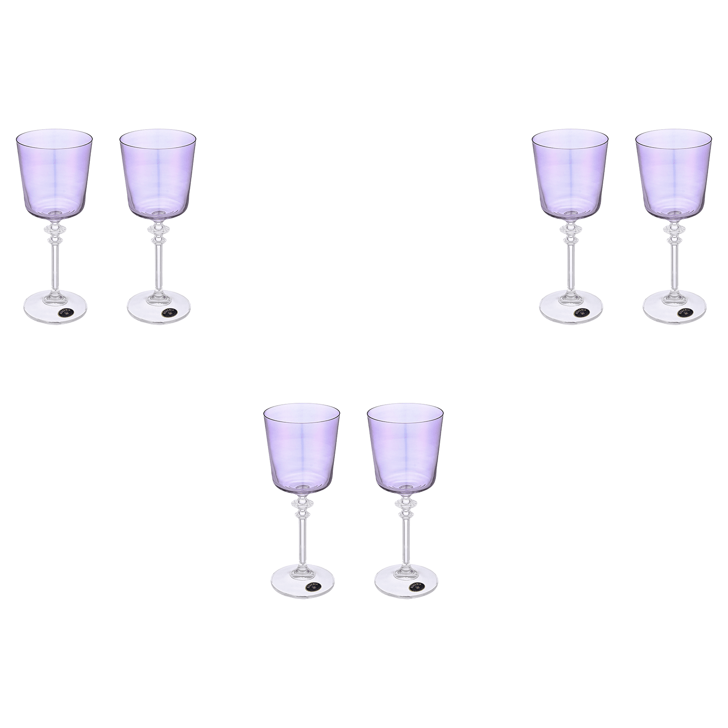 Bohemia Crystal - Goblet Glass Set 6 Pieces - Purple - 240ml