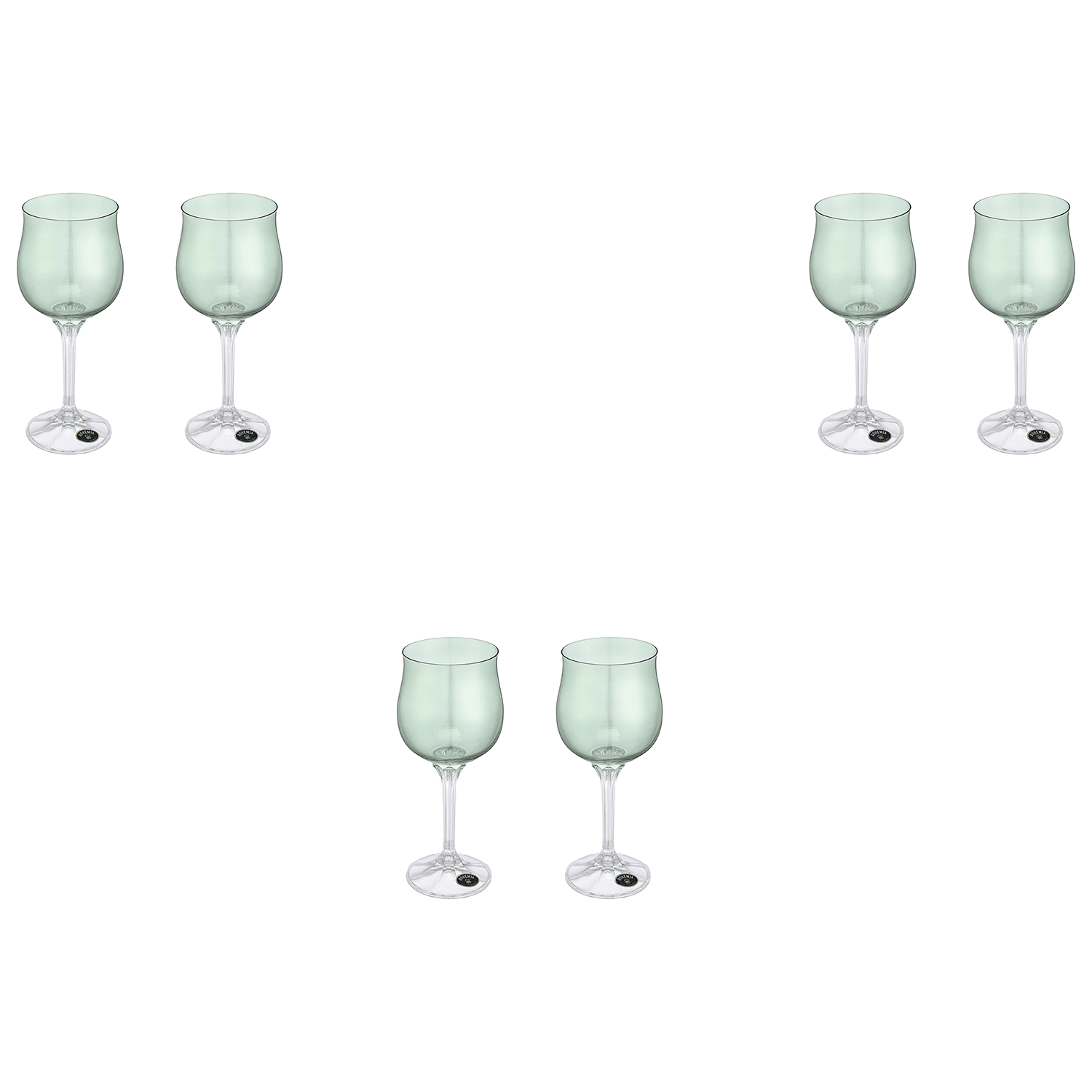 Bohemia Crystal - Goblet Glass Set 6 Pieces - Green - 230ml