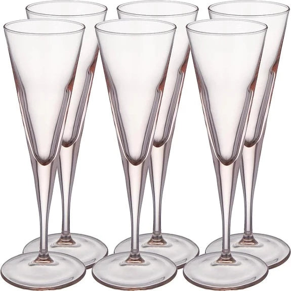 Pasabahce - V-Line Champagne Flute Glass Set 6 Pieces - Pink - 150ml - 390005003