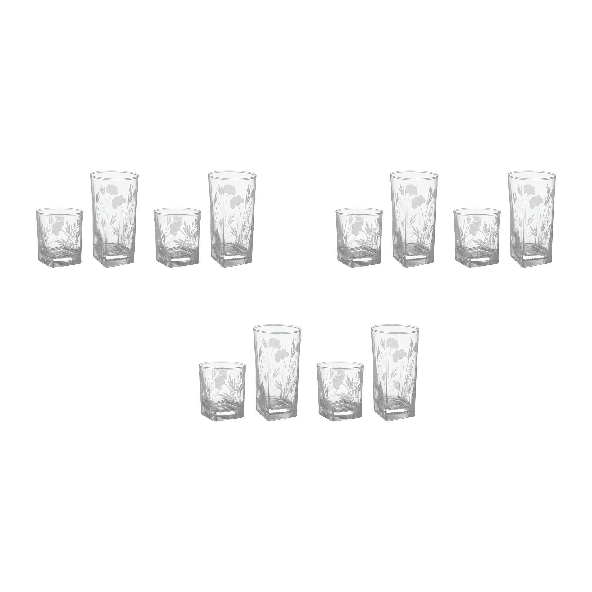 Pasabahce Decorated Highball & Tumbler Glass Set 12 Pieces 305&205