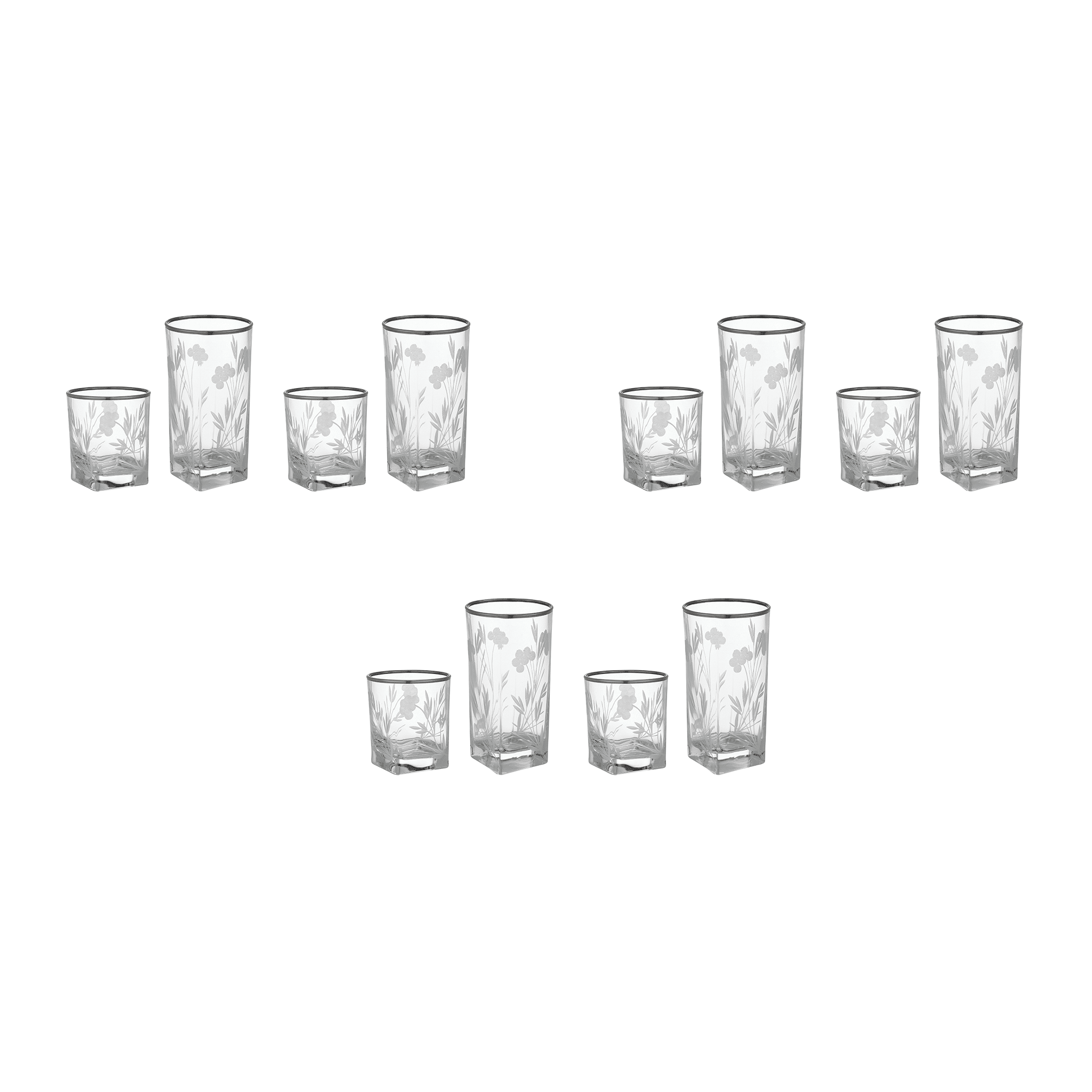 Pasabahce - Decorated Highball & Tumbler Glass Set 12 Pieces - Silver - 305&205ml - Glass - 390005019