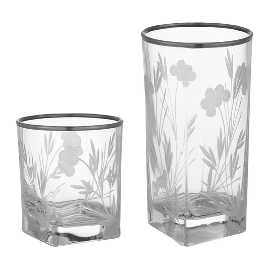 Pasabahce - Decorated Highball & Tumbler Glass Set 12 Pieces - Silver - 305&205ml - Glass - 390005019