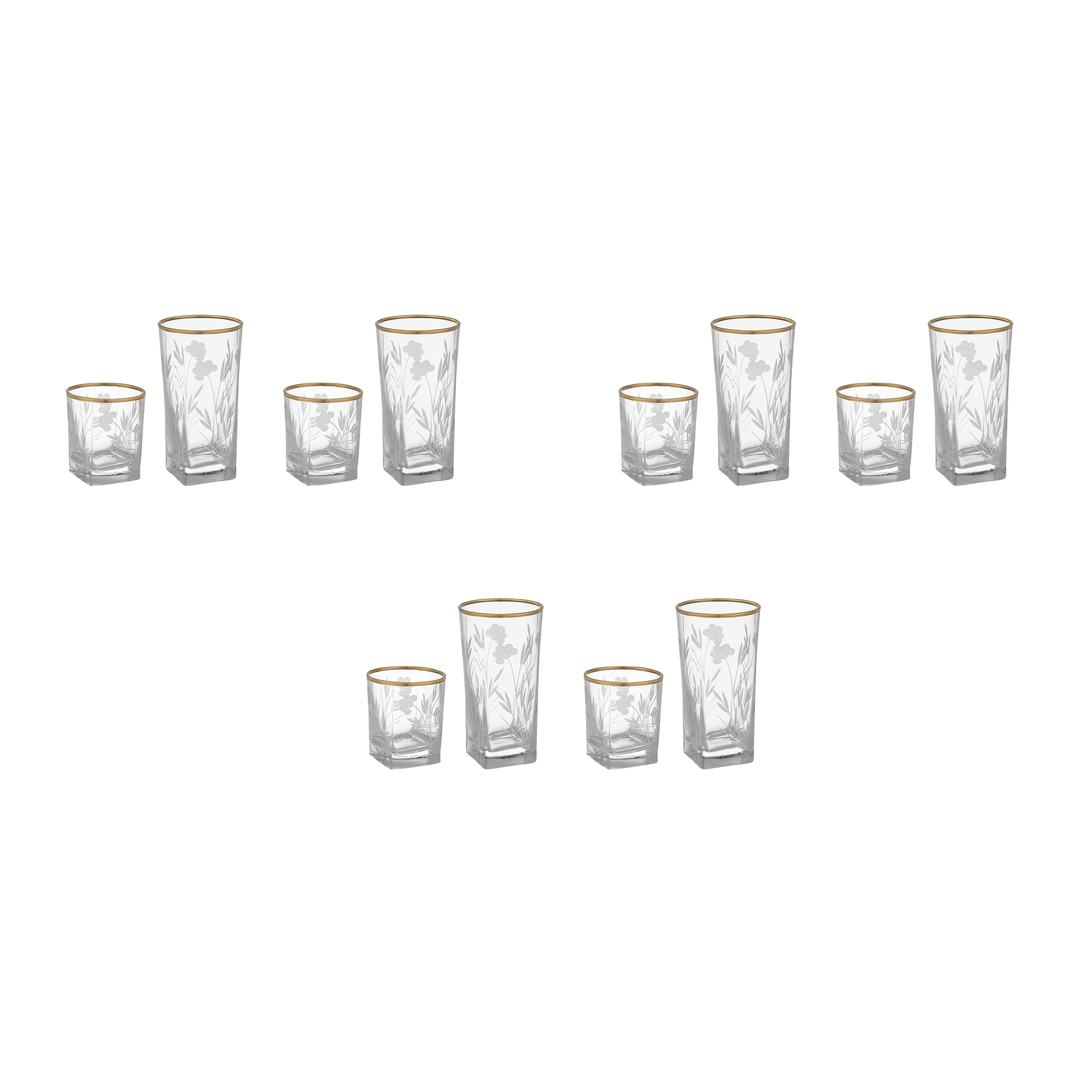Pasabahce Decorated Highball & Tumbler Glass Set 12 Pieces Gold